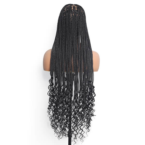 Hand-tied Invisi-Knot HD Full Lace Goddess Braid Wig Knotless Box Braids With Tangleless Curly Ends 36 Inch-MBW27