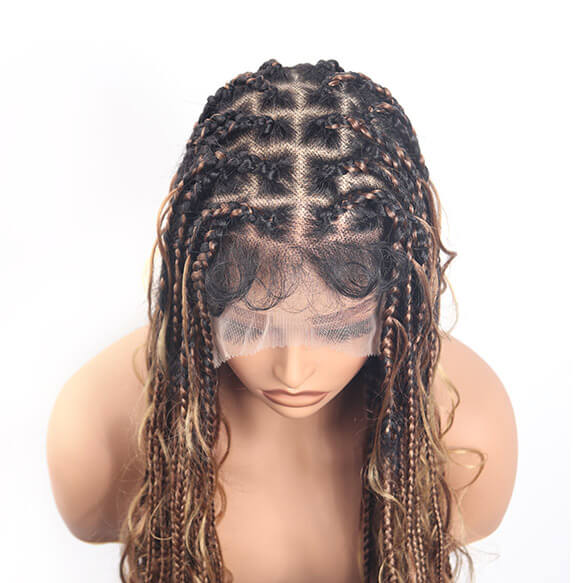 Ombre Blonde Boho Braided Wig Bohemian French Curl Braids Full HD Lace 36 Inch-MBW37