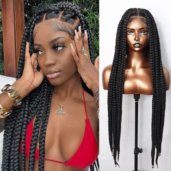 Knotless Jumbo Box Braided Wig 34" Full HD Lace Braided Wig With Baby Hair-MBW07