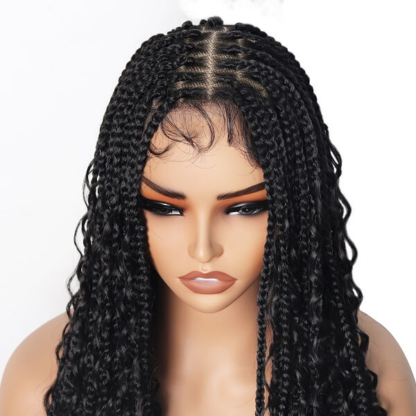 Knotless Bohemian Box Braids Wig With Curly Ends Tangle Less Full Lace Braided Wig 36 Inch-MBW26