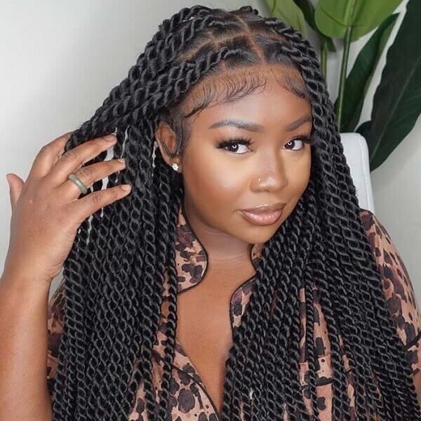 Full HD Lace Twisted Wig Invisible Tiny Knots Full Hand Tied Senegalese Twists Braided Wig 36 Inch-MBW34