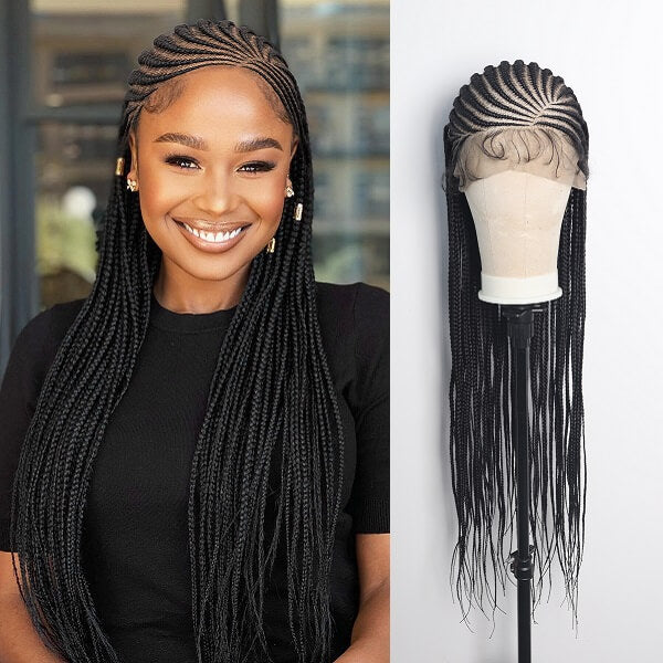 HD Full Lace Braided Wig 36" Invisible Knots Tribal Braids Lemonade Braids Cornrows-MBW30