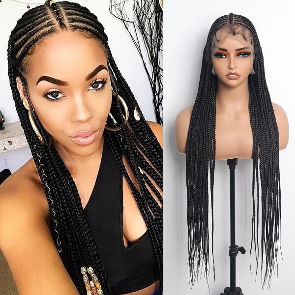 HD Full Lace Braided Wig 36" Invisible Knots Tribal Braids Lemonade Braids Cornrows-MBW30