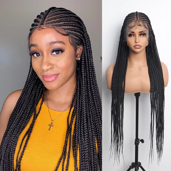HD Full Lace Braided Wig 36" Invisible Knots Tribal Braids Lemonade Braids Cornrows-MBW30