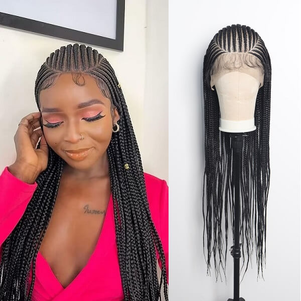 HD Full Lace Braided Wig 36" Invisible Knots Tribal Braids Lemonade Braids Cornrows-MBW30
