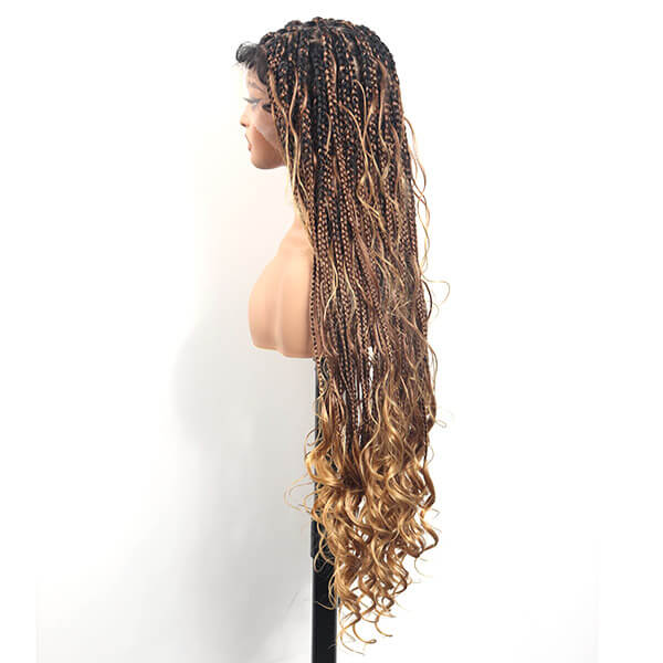 Ombre Blonde Boho Braided Wig Bohemian French Curl Braids Full HD Lace 36 Inch-MBW37