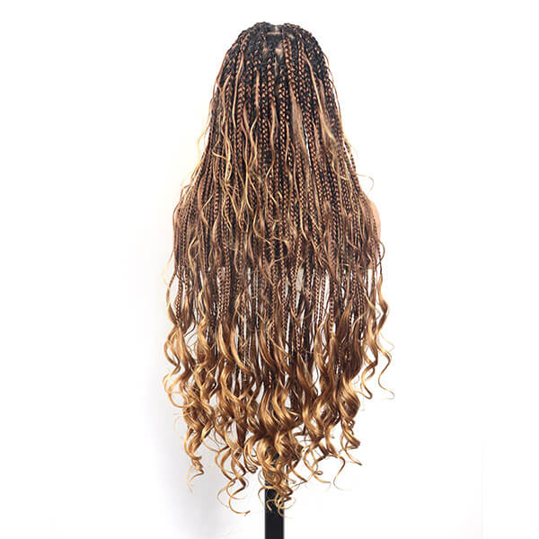 Ombre Blonde Boho Braided Wig Bohemian French Curl Braids Full HD Lace 36 Inch-MBW37