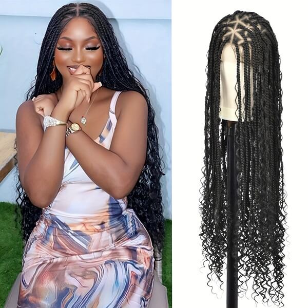 Triangle Box Braided Wig 32" Knotless Bohemian Box Braids With Curly Ends 13x7 Lace Wig-MBW21