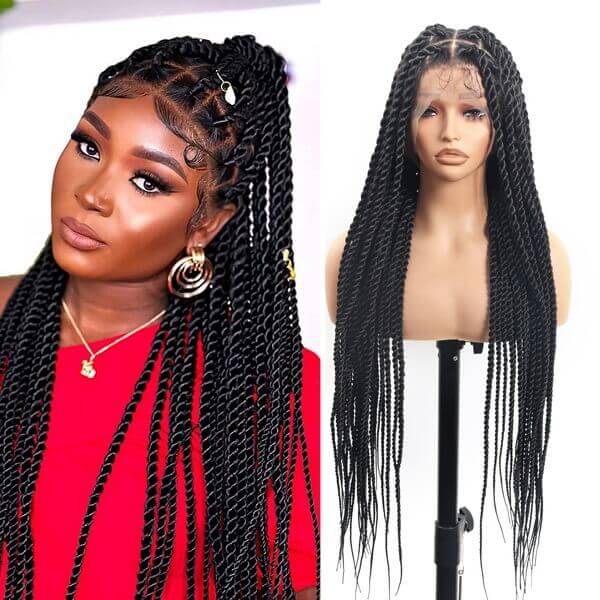 Full HD Lace Twisted Wig Invisible Tiny Knots Full Hand Tied Senegalese Twists Braided Wig 36 Inch-MBW34