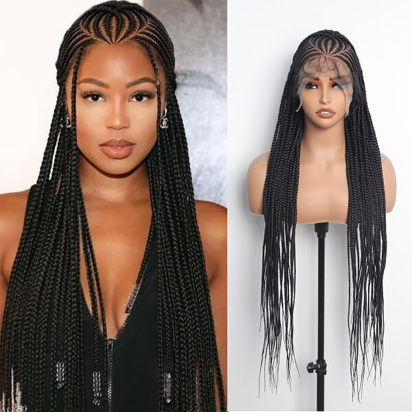 HD Full Lace Braided Wig 36" Invisible Knots Tribal Braids Lemonade Braids Cornrows-MBW30