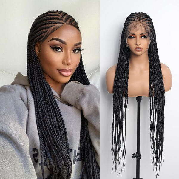 HD Full Lace Braided Wig 36" Invisible Knots Tribal Braids Lemonade Braids Cornrows-MBW30