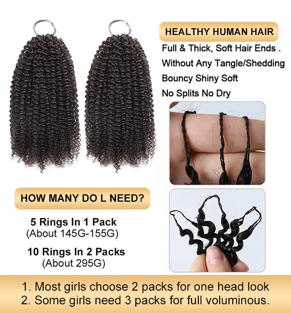 【Seamless Crochet Braids Hair】Afro Kinky Curly Knotless Pre-Looped 100% Crochet Human Hair Extensions for Easy Install MBW58