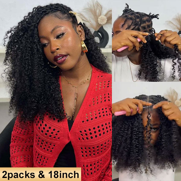 【Seamless Crochet Braids Hair】Kinky Coily Curly Knotless Pre-Looped 100% Crochet Human Hair Extensions for Easy Install MBW59