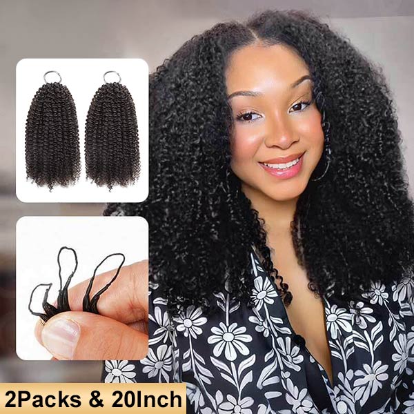 【Seamless Crochet Braids Hair】Afro Kinky Curly Knotless Pre-Looped 100% Crochet Human Hair Extensions for Easy Install MBW58