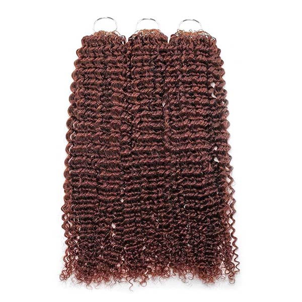 【Knotless Pre-looped Crochet Braids】#33 Reddish Brown Crochet Human Hair Extensions Easy Install MBW61