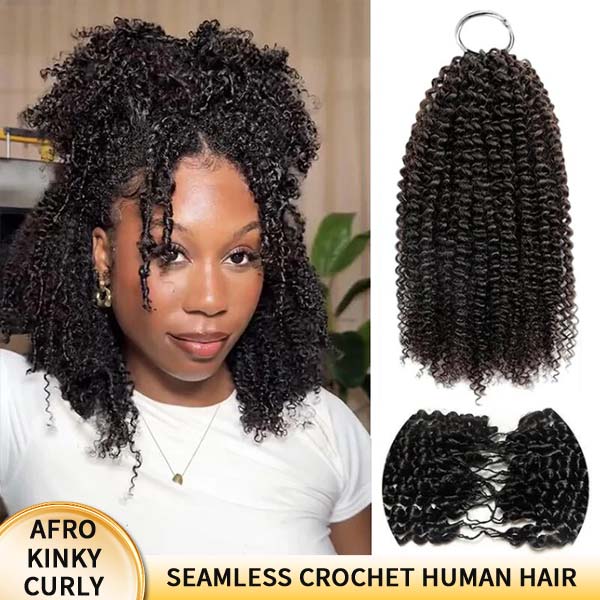 【Seamless Crochet Braids Hair】Afro Kinky Curly Knotless Pre-Looped 100% Crochet Human Hair Extensions for Easy Install MBW58