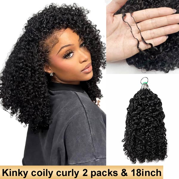 【Seamless Crochet Braids Hair】Kinky Coily Curly Knotless Pre-Looped 100% Crochet Human Hair Extensions for Easy Install MBW59