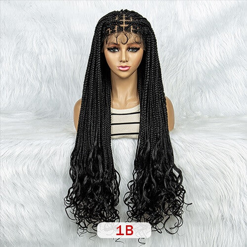 1b box braided wig with wavy ends mybraidedwig