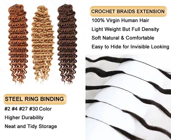 【Seamless Crochet Braids】#2 #4 #27 #30 Soft Feather Crochet Human Hair 1Pack Price (145-155G Half Head, Suggest Ordering 2Packs) MBW56