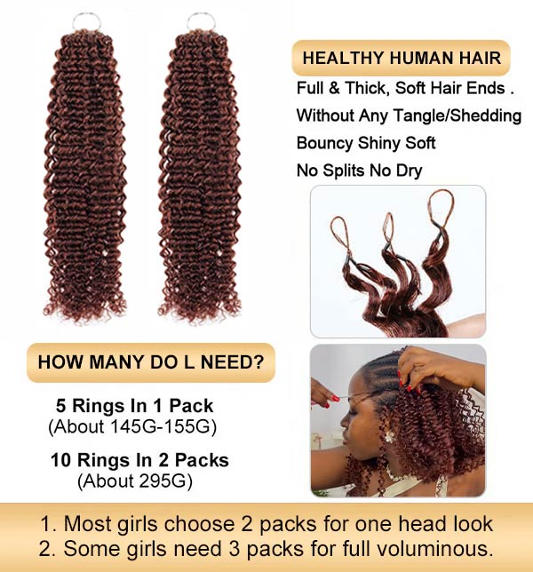 【Knotless Pre-looped Crochet Braids】#33 Reddish Brown Crochet Human Hair Extensions Easy Install MBW61