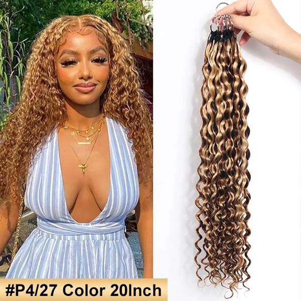 【Seamless Crochet Braids】#2 #4 #27 #30 #P4/27 #T2/30 Water Wave Soft Feather Crochet Hair Micro Ring Loop 100% Human Hair MBW55
