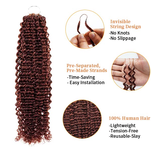【Knotless Pre-looped Crochet Braids】#33 Reddish Brown Crochet Human Hair Extensions Easy Install MBW61