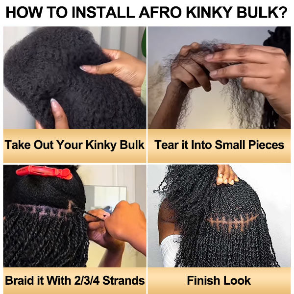 Afro Kinky Bulk Human Hair Extension For Braiding Twists Locs 50G/Pack -MBW43