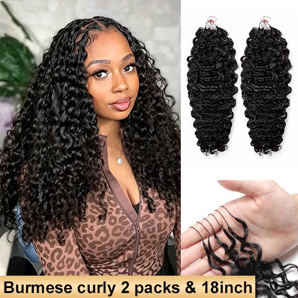 【Seamless Crochet Braids】Burmese Curly Soft Feather Crochet Hair Newest Micro Ring Loop Crochet 100% Human Hair MBW52