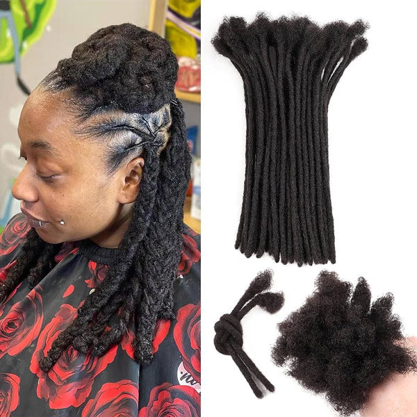 Handmade Dreadlocks Natural Black Thickness 0.6cm 100% Human Hair Loc Extensions MBW44