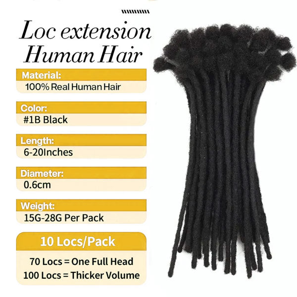 Handmade Dreadlocks Natural Black Thickness 0.6cm 100% Human Hair Loc Extensions MBW44