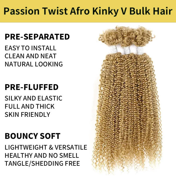 Passion Twist Ombre Color Human Afro Kinky Bulk Curly Hair for Crochet Braiding Twist MBW47