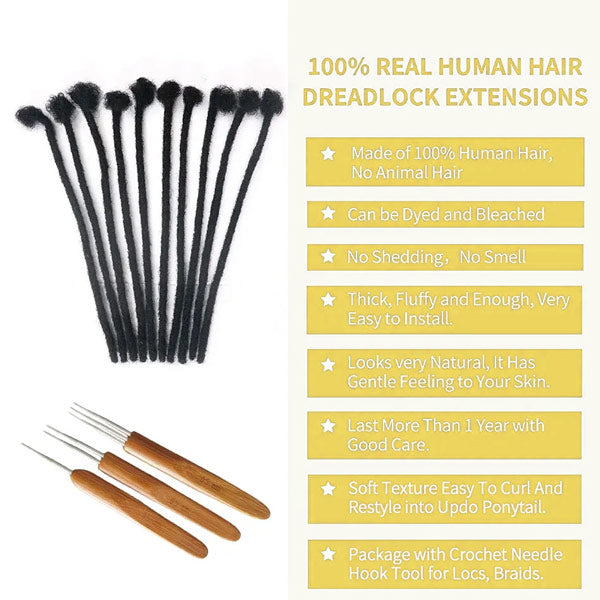 Handmade Dreadlocks Natural Black Thickness 0.6cm 100% Human Hair Loc Extensions MBW44