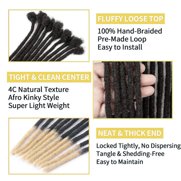 Handmade Dreadlocks Ombre Color Thickness 0.6cm 100% Human Hair Loc Extensions MBW45