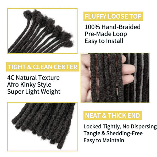 Handmade Dreadlocks Natural Black Thickness 0.6cm 100% Human Hair Loc Extensions MBW44