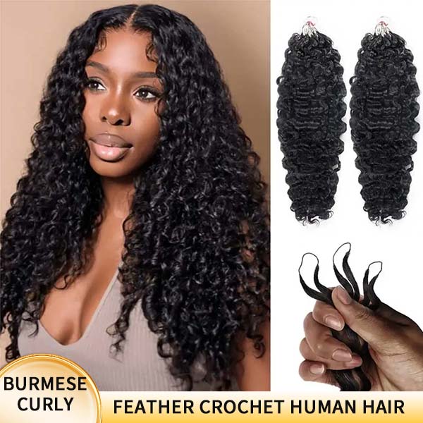 【Seamless Crochet Braids】Burmese Curly Soft Feather Crochet Hair Newest Micro Ring Loop Crochet 100% Human Hair MBW52