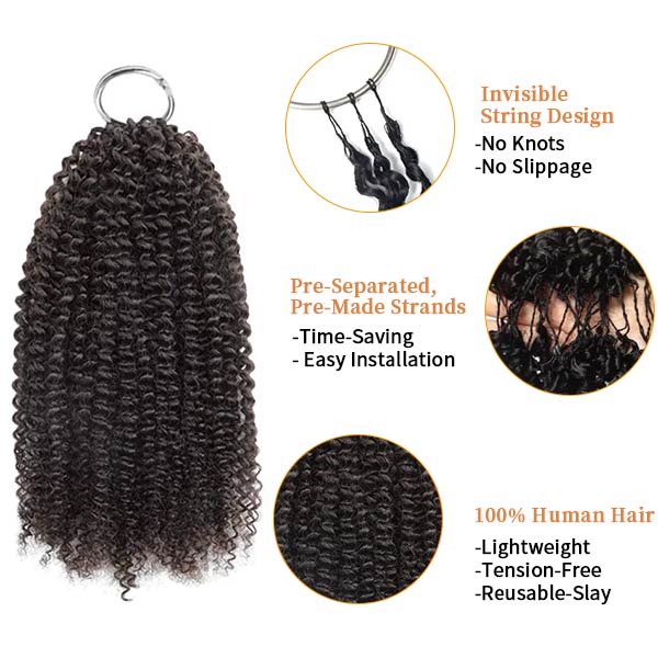 【Seamless Crochet Braids Hair】Afro Kinky Curly Knotless Pre-Looped 100% Crochet Human Hair Extensions for Easy Install MBW58