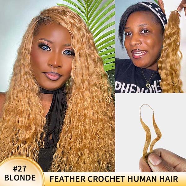 【Seamless Crochet Braids】#2 #4 #27 #30 #P4/27 #T2/30 Water Wave Soft Feather Crochet Hair Micro Ring Loop 100% Human Hair MBW55