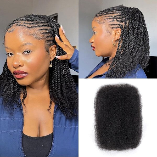Afro Kinky Bulk Hair For Braiding 100% Human Hair Afro Bulk Hair For Locs Natural Black-MBW43
