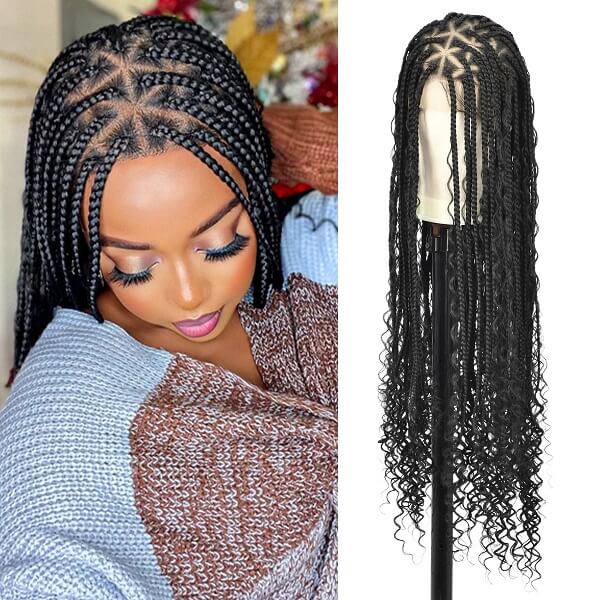boho box braided wig with curl ends MyBraidedWig