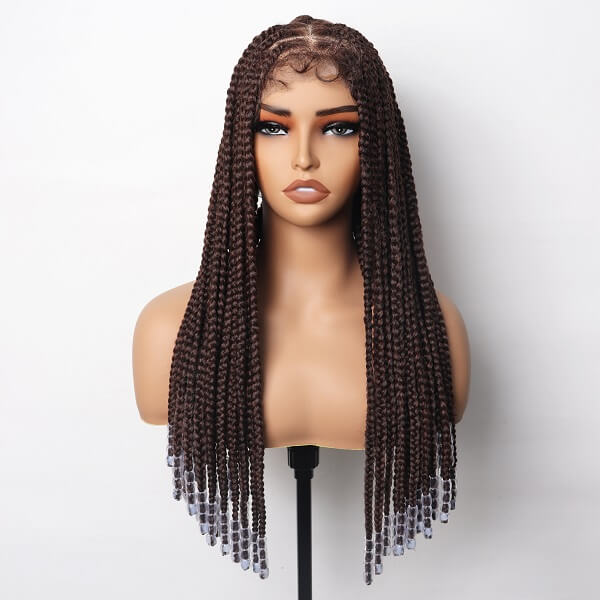 brown box braided wig with beads