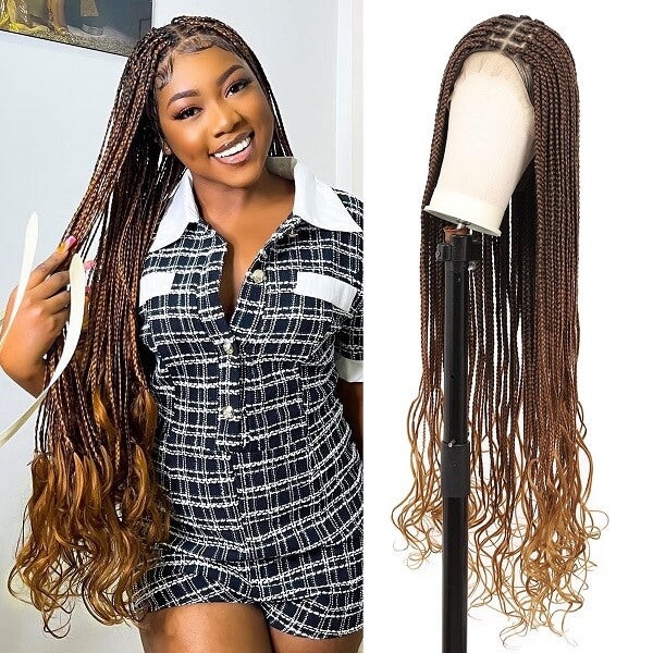 brown box braided wig with wavy ends mybraidedwig