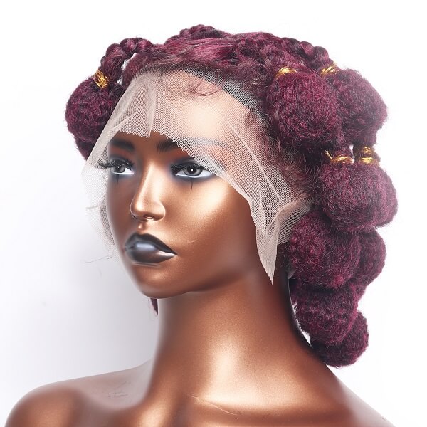 burgundy full hd lace bantu knot wig