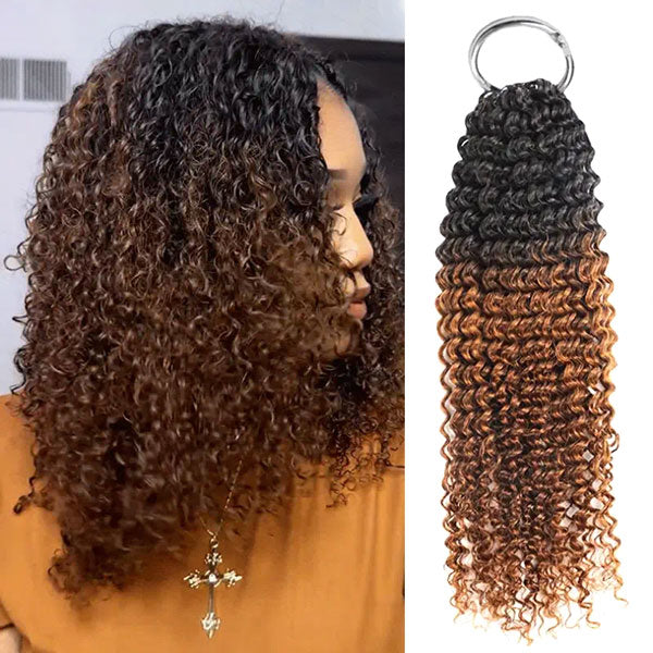 【Knotless Pre-looped Crochet Braids】#T2/30 Ombre Kinky Curly Crochet Human Hair Extensions Easy Install MBW57