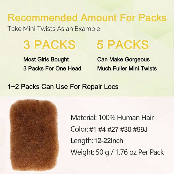 Afro Kinky Bulk Human Hair Extension For Braiding Twists Locs 50G/Pack -MBW43
