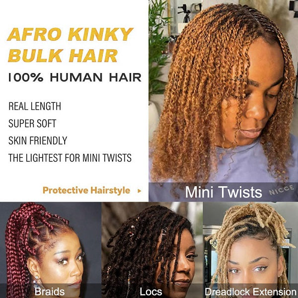 Afro Kinky Bulk Human Hair Extension For Braiding Twists Locs 50G/Pack -MBW43