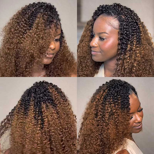 【Knotless Pre-looped Crochet Braids】#T2/30 Ombre Kinky Curly Crochet Human Hair Extensions Easy Install MBW57