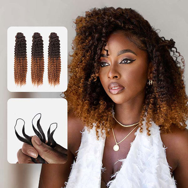 【Knotless Pre-looped Crochet Braids】#T2/30 Ombre Kinky Curly Crochet Human Hair Extensions Easy Install MBW57