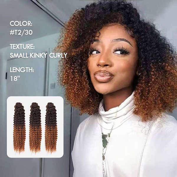 【Knotless Pre-looped Crochet Braids】#T2/30 Ombre Kinky Curly Crochet Human Hair Extensions Easy Install MBW57