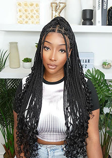 bohemian box braids with curly ends