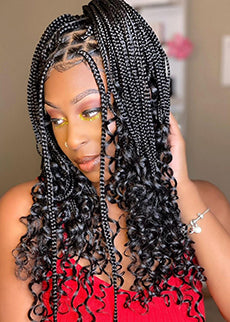 hand-tied knotless box braids with curls